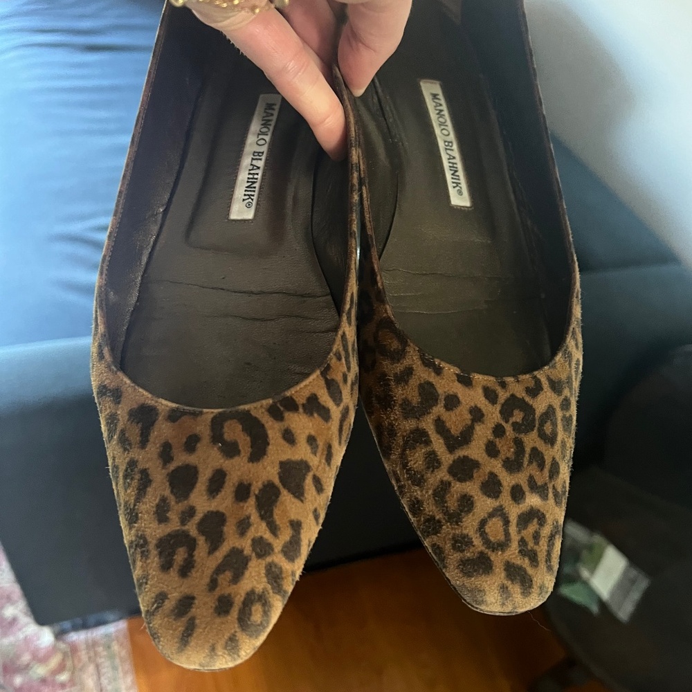 Manolo Blahnik Suede Leopard Flat